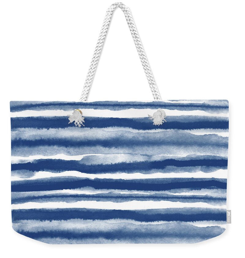Stripes Weekender Tote Bag featuring the mixed media Painterly Beach Stripe 3- Art by Linda Woods by Linda Woods
