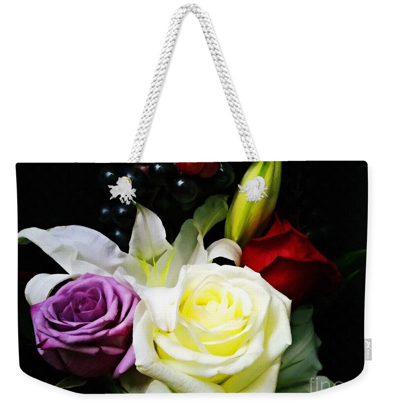 Painting Weekender Tote Bag featuring the digital art Digital Painting Rose Bouquet Flower Digital Art by Delynn Addams