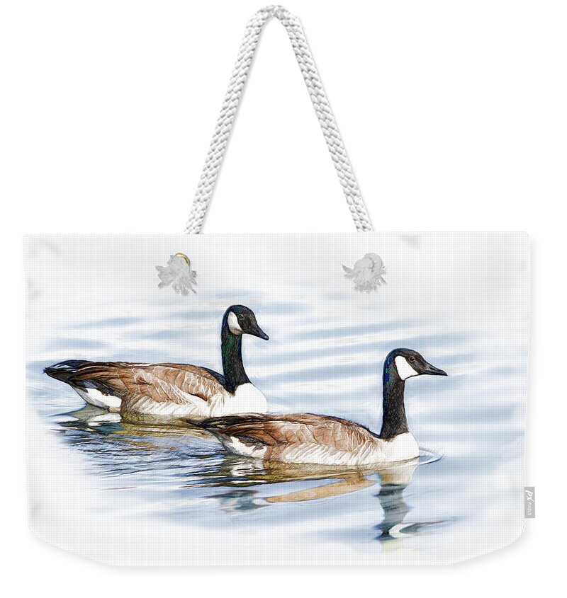 Bird Weekender Tote Bag featuring the digital art Pair of Geese by Yuichi Tanabe
