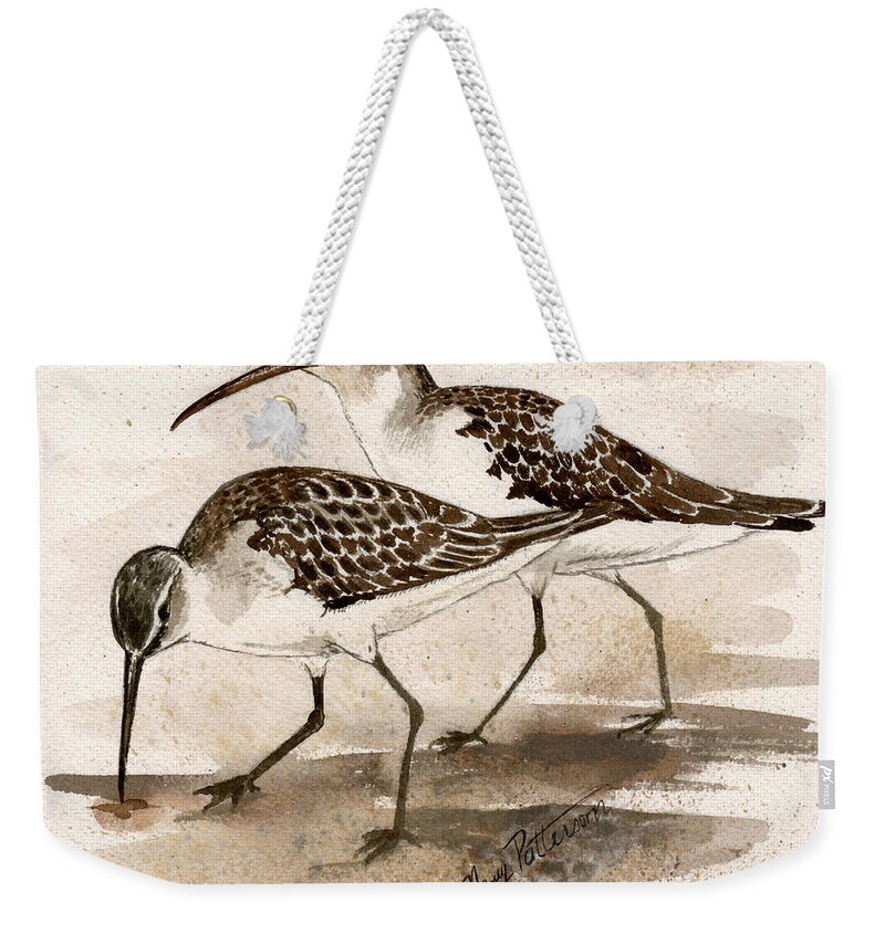 Sandpipers Weekender Tote Bag featuring the painting Pair of Sandpipers by Nancy Patterson