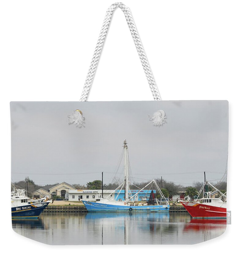 Palacios Weekender Tote Bag featuring the photograph Palacios Harbor by Jimmie Bartlett