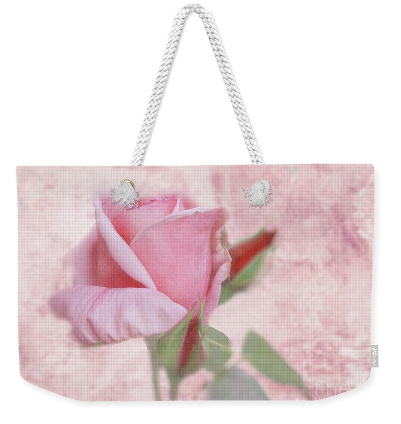 Pale Pink Rose Weekender Tote Bag featuring the digital art Pale Pink Rose by Victoria Harrington