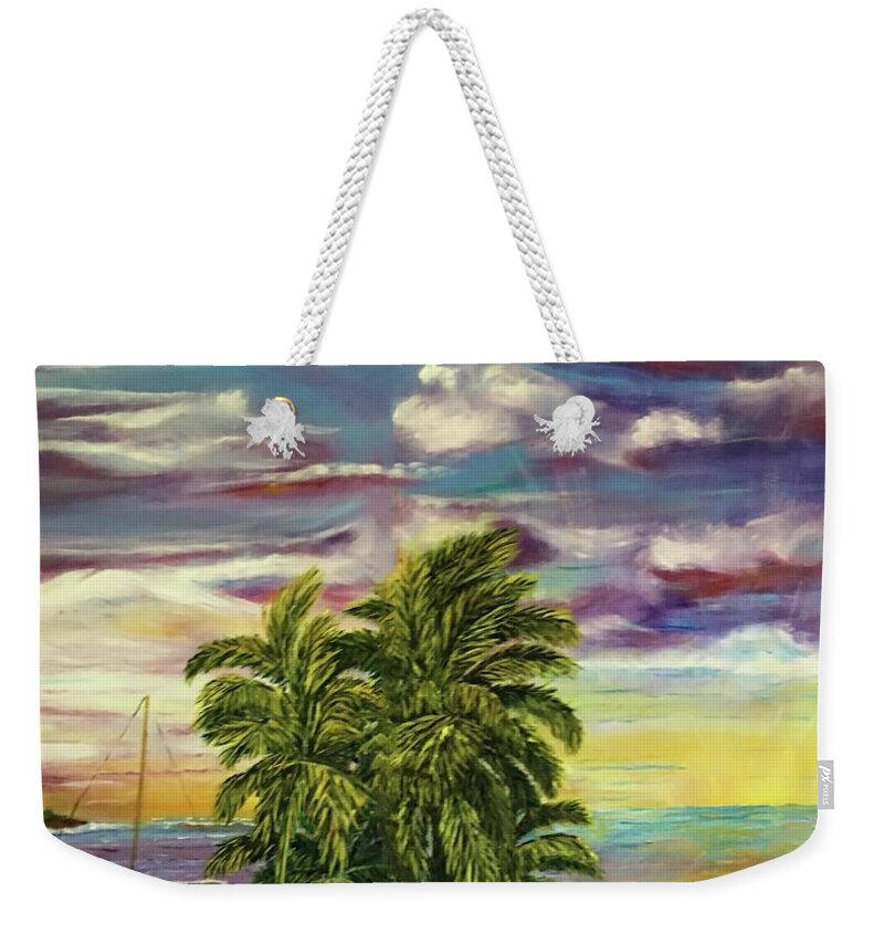 Brilliant Sunset Weekender Tote Bag featuring the painting Palm Beach Lagoon by Michael Silbaugh