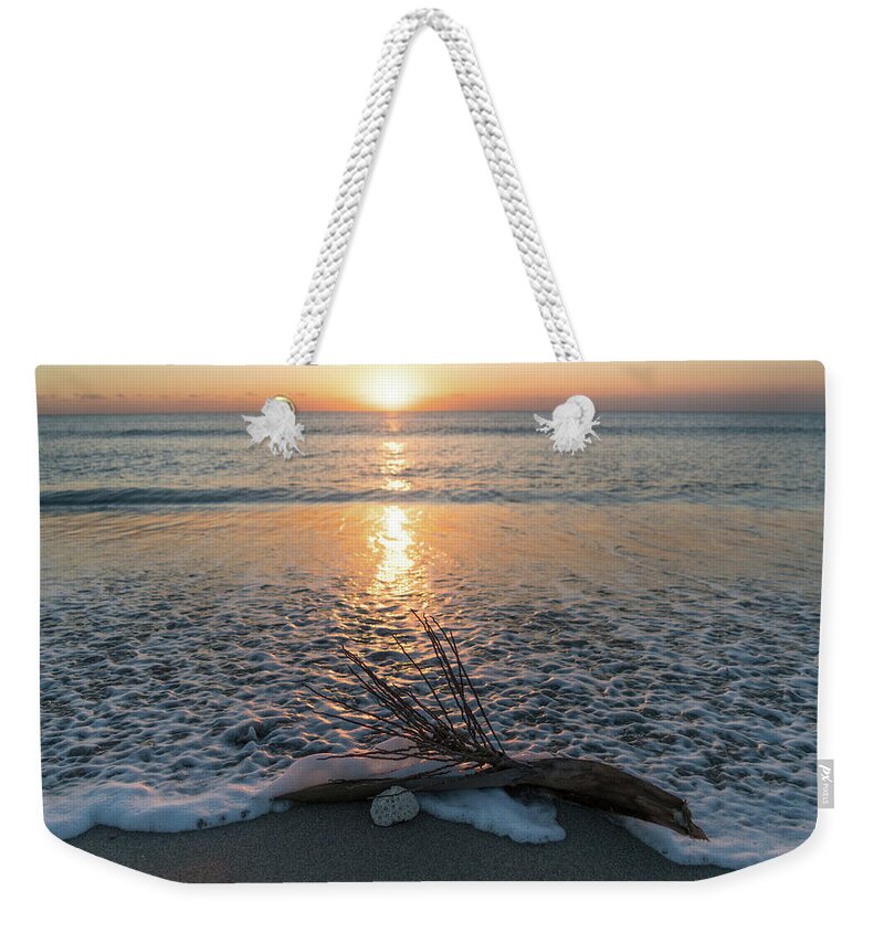 Florida Weekender Tote Bag featuring the photograph Palm Frond Coral Sunrise Wave Delray Beach Florida by Lawrence S Richardson Jr