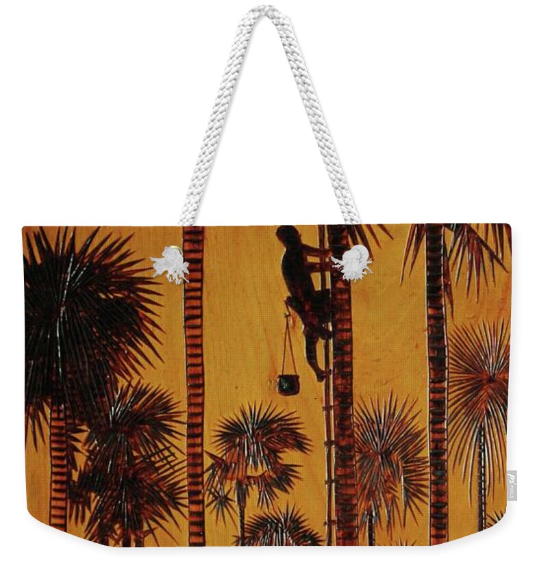 Wood Burning Weekender Tote Bag featuring the drawing Palm Silhouette by Jack Harries