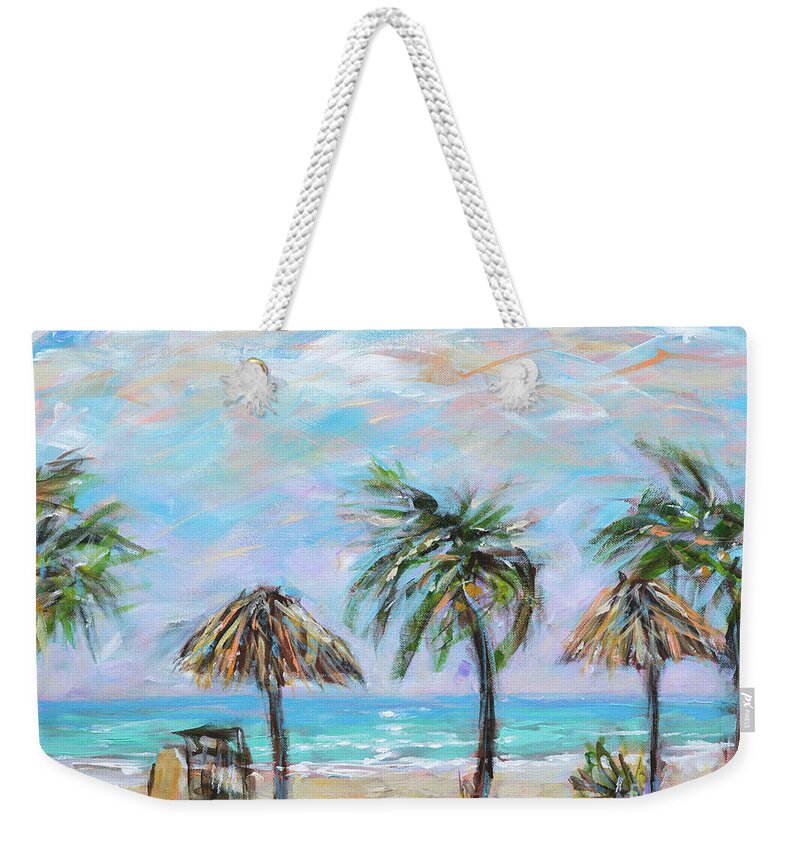 St. Kitts Weekender Tote Bag featuring the painting Palms at Sunshines by Linda Olsen
