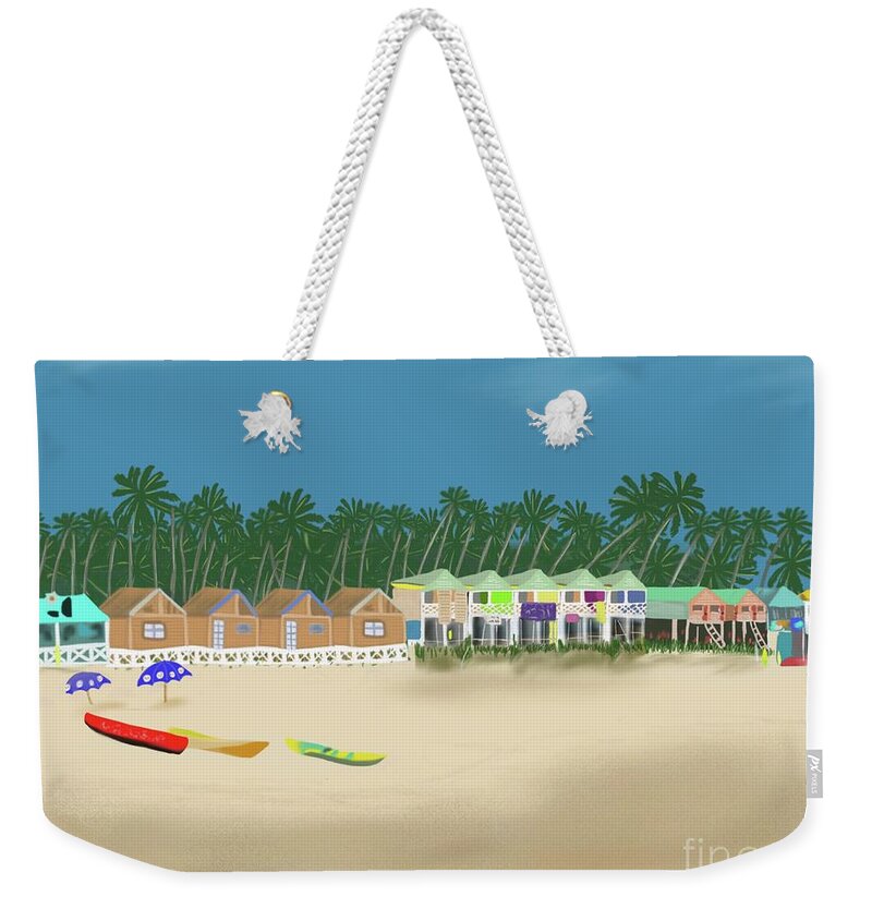 Palolem Weekender Tote Bag featuring the painting Palolem Beach in Goa, India by Barefoot Bodeez Art