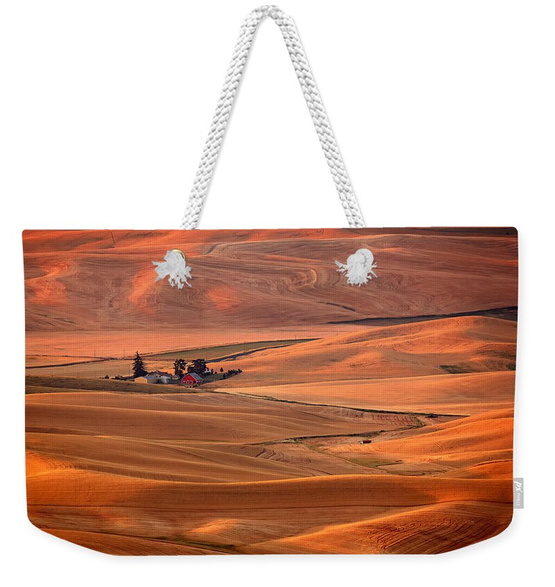 Harvest Weekender Tote Bag featuring the photograph Palouse Farm Sunset by Mary Jo Allen