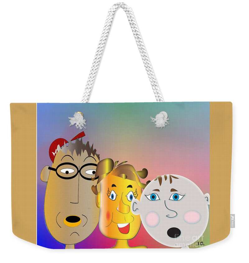 Cartoon Weekender Tote Bag featuring the digital art Pals  5 by Iris Gelbart