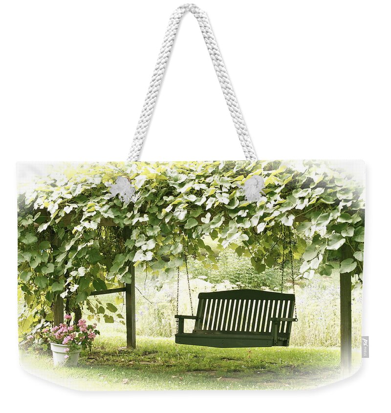 Grape Arbor Weekender Tote Bag featuring the photograph Pammys Swing by Penny Neimiller