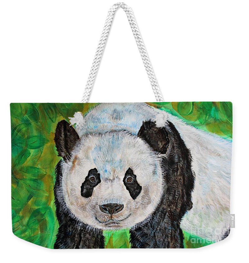 Bear Original Art Weekender Tote Bag featuring the painting Panda by Ella Kaye Dickey