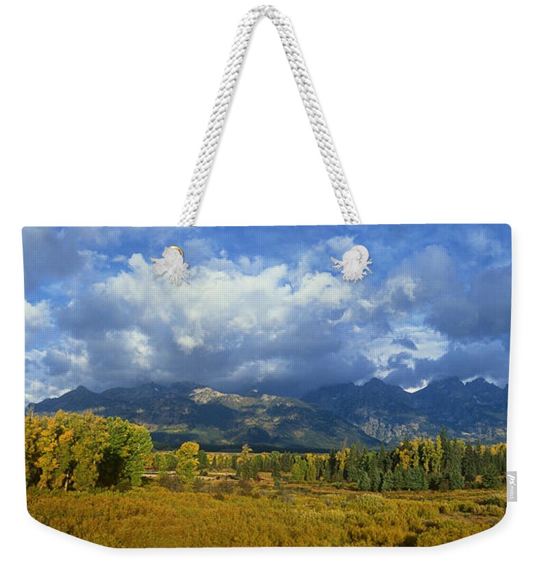 Dave Welling Weekender Tote Bag featuring the photograph Panorama Fall Morning Blacktail Ponds Grand Tetons National Park by Dave Welling