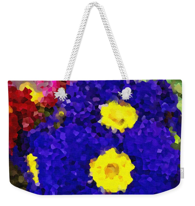 Floral Weekender Tote Bag featuring the digital art Pansies by Donna Blackhall