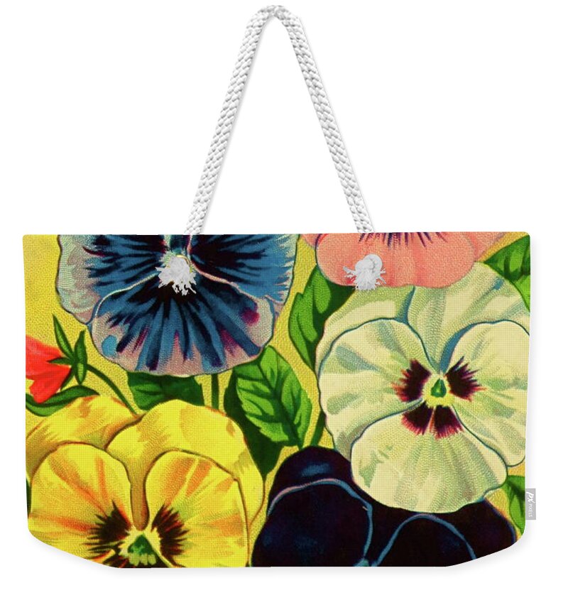 Pansy Flowers Litho Print Weekender Tote Bag featuring the photograph Pansy Flowers Print by Robert Birkenes