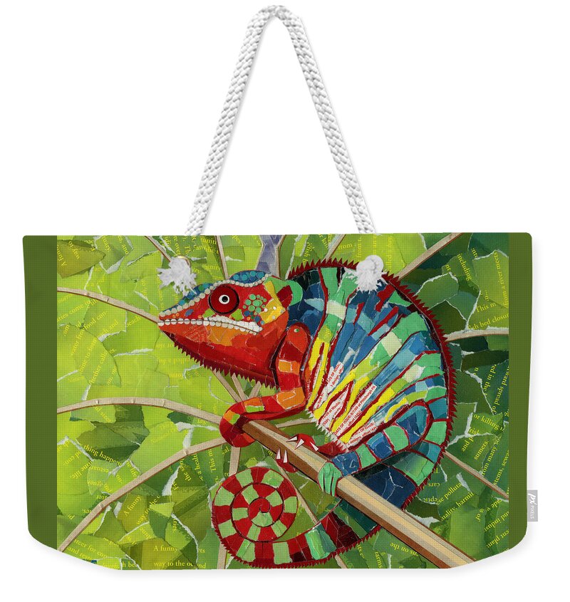 Chameleon Weekender Tote Bag featuring the mixed media Panther Chameleon by Shawna Rowe