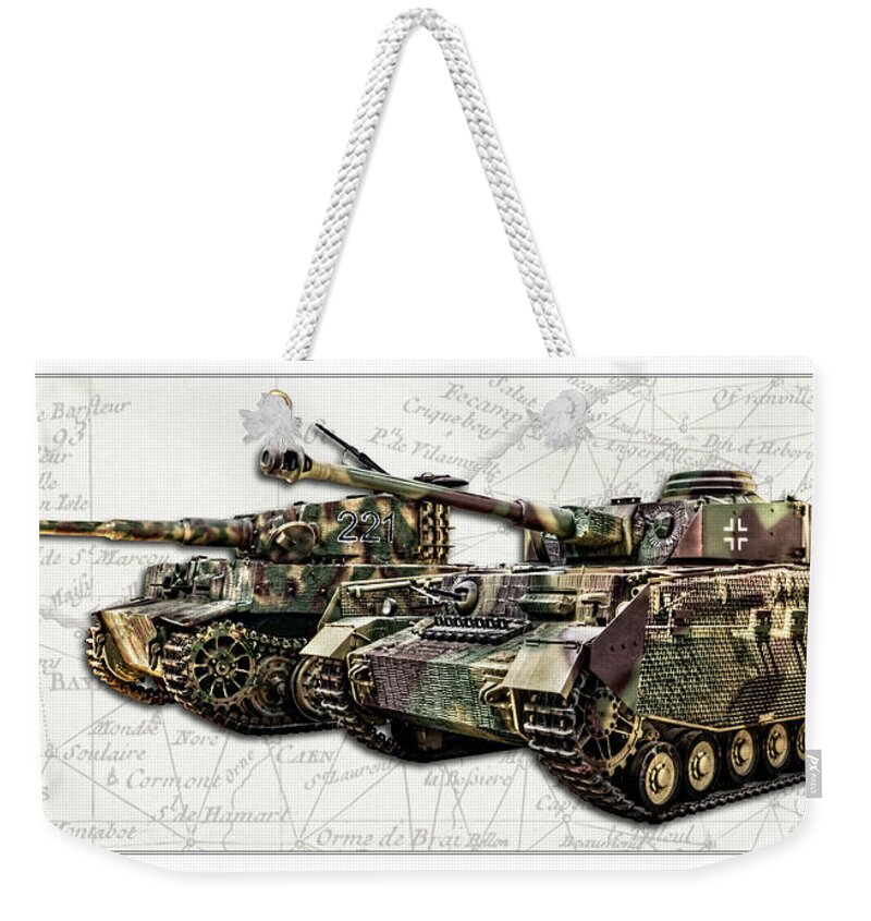 Panzer Vi Weekender Tote Bag featuring the photograph Panzer IV and Tiger Tanks W BG by Weston Westmoreland