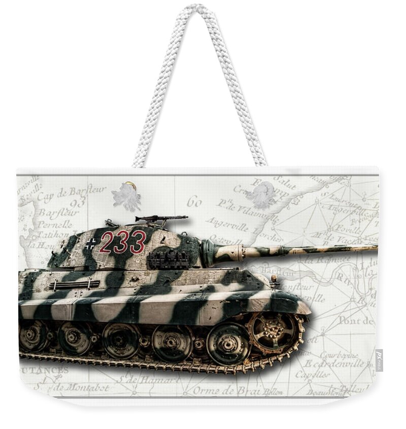 Panzer Vi Weekender Tote Bag featuring the photograph Panzer Tiger II Side W BG by Weston Westmoreland