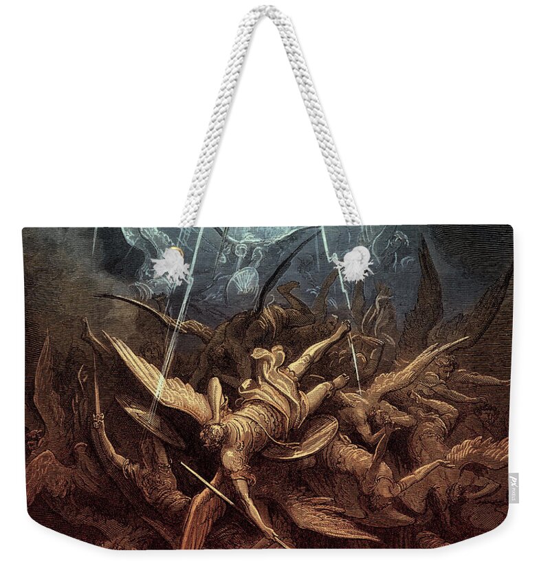 Paradise Lost Weekender Tote Bag featuring the painting Paradise Lost, Fall of the rebel angels, by Gustave Dore