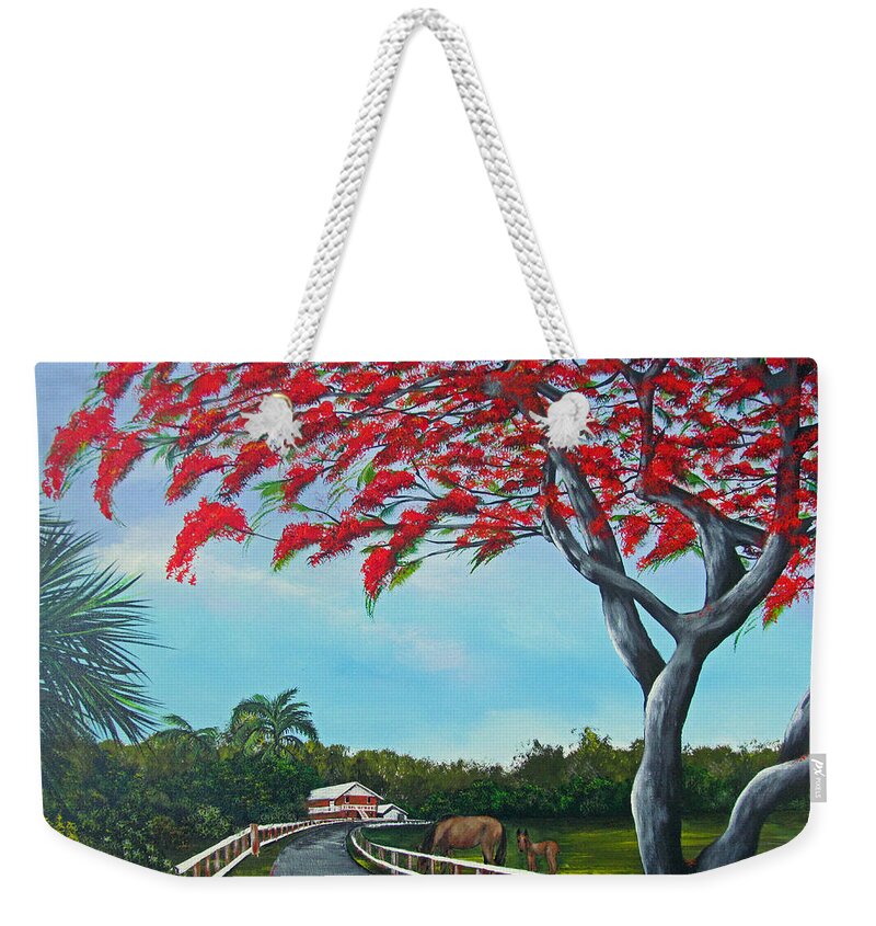 Puerto Rico Weekender Tote Bag featuring the painting Paraiso by Gloria E Barreto-Rodriguez