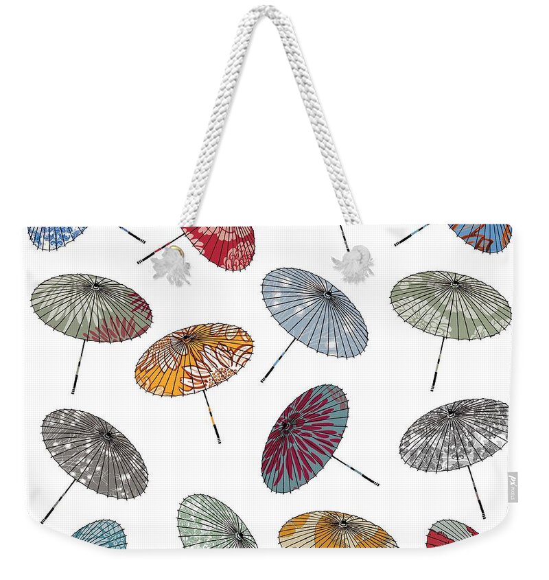 Parasol Weekender Tote Bag featuring the digital art Parasols by Sarah Hough