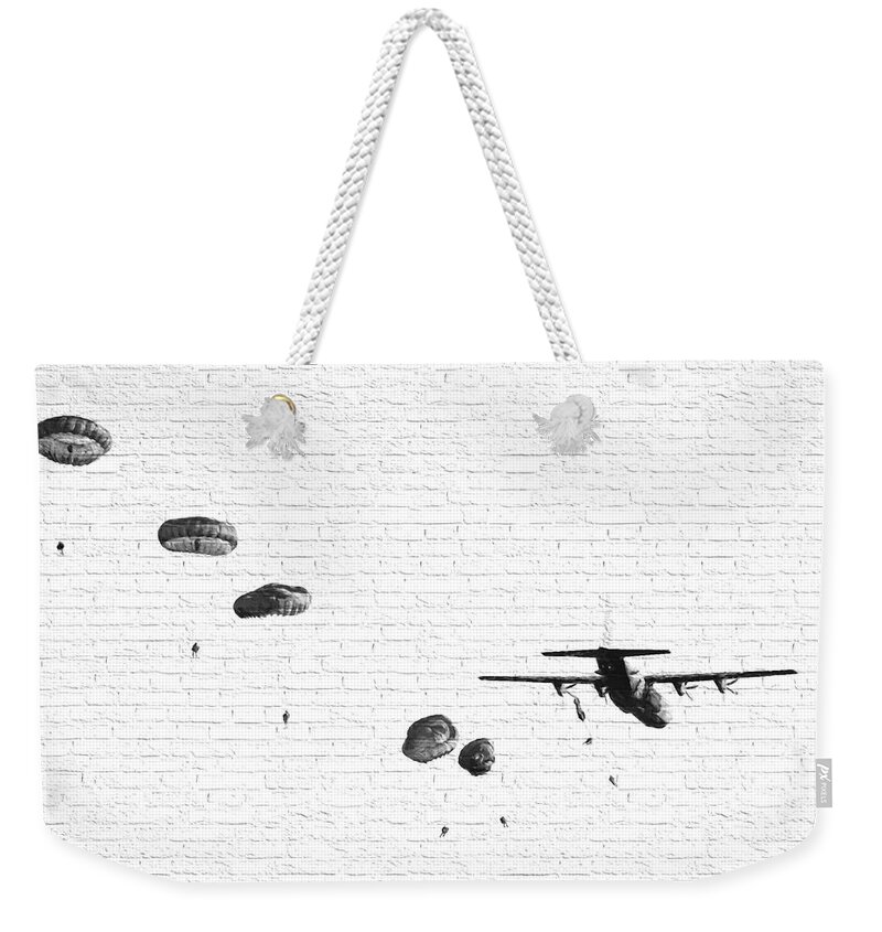 Military Weekender Tote Bag featuring the digital art Paratroopers Graffiti. by Roy Pedersen
