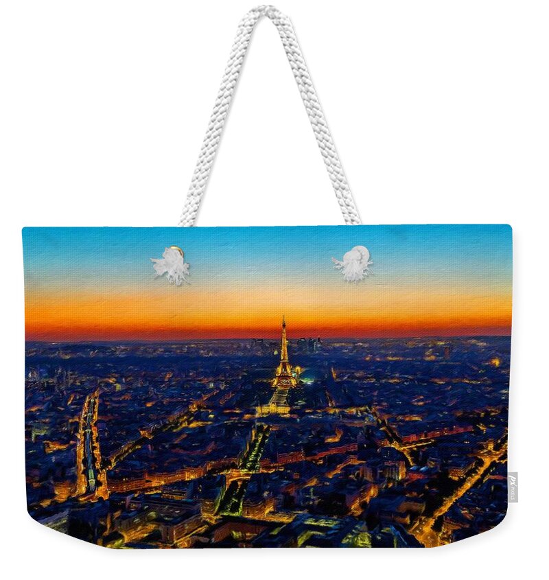 Paris Clip Art Vintage Weekender Tote Bag featuring the painting Paris after sunset by Vincent Monozlay