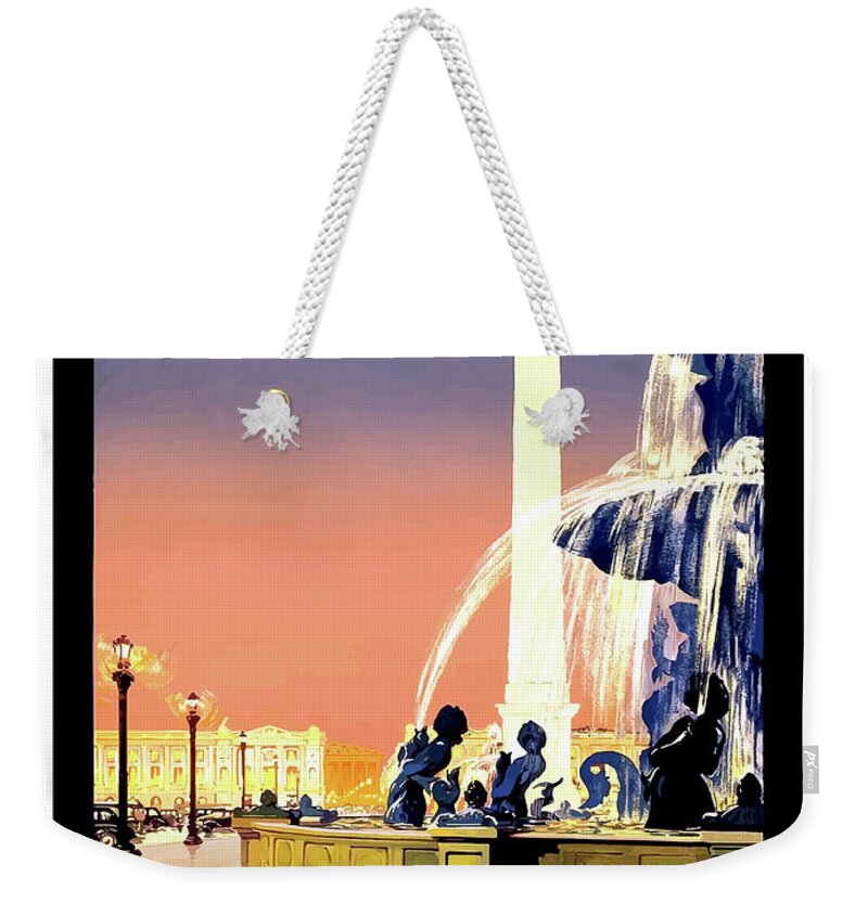 Paris Weekender Tote Bag featuring the painting Paris, fountain, vintage travel poster by Long Shot