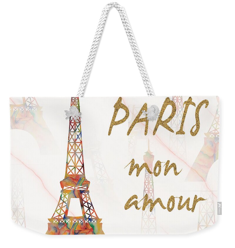 Paris Weekender Tote Bag featuring the painting Paris Mon Amour mixed media by Georgeta Blanaru