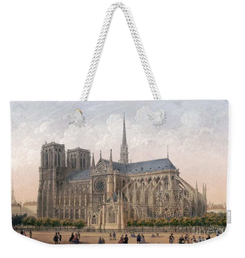 1870s Weekender Tote Bag featuring the drawing PARIS, NOTRE-DAME, c1875 by Charles Riviere