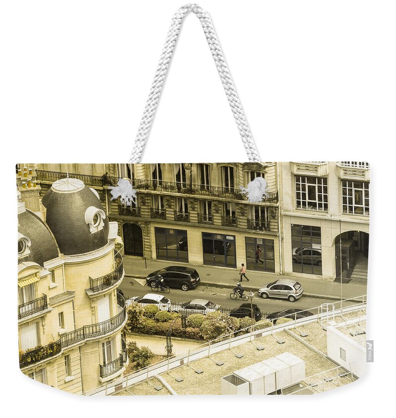 Aerial Weekender Tote Bag featuring the photograph Paris streets by Patrick Kain