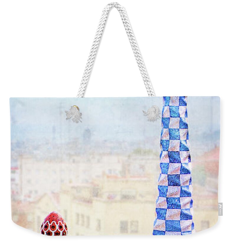 Park Guell Weekender Tote Bag featuring the photograph Park Guell candy House Tower - Gaudi by Weston Westmoreland