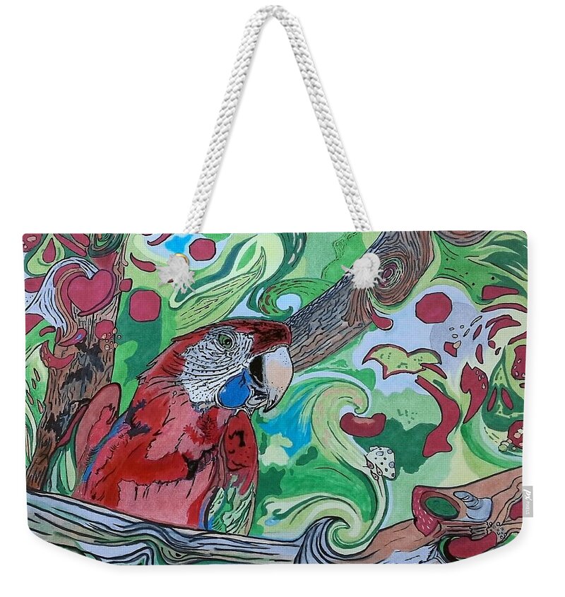 Parrot Weekender Tote Bag featuring the mixed media Parrot Kaleidoscope by Tony Clark