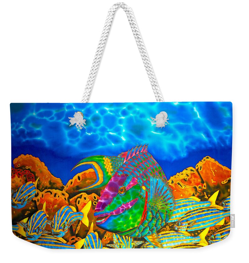 Stoplight Parrotfish Weekender Tote Bag featuring the painting Parrotfish and smallmouth grunt by Daniel Jean-Baptiste