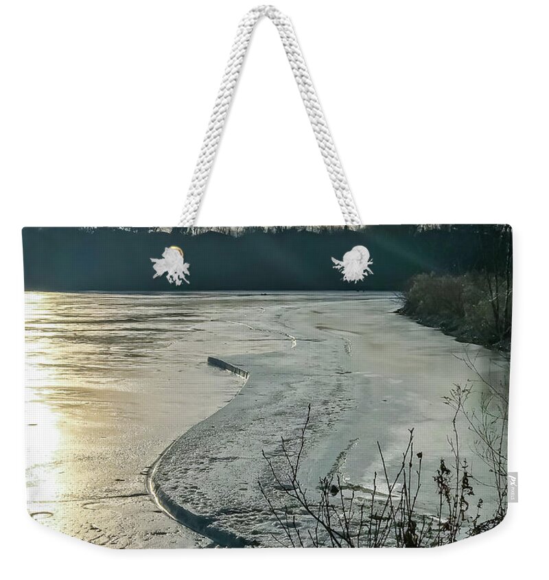 Canada Weekender Tote Bag featuring the photograph Partially frozen lake by SAURAVphoto Online Store