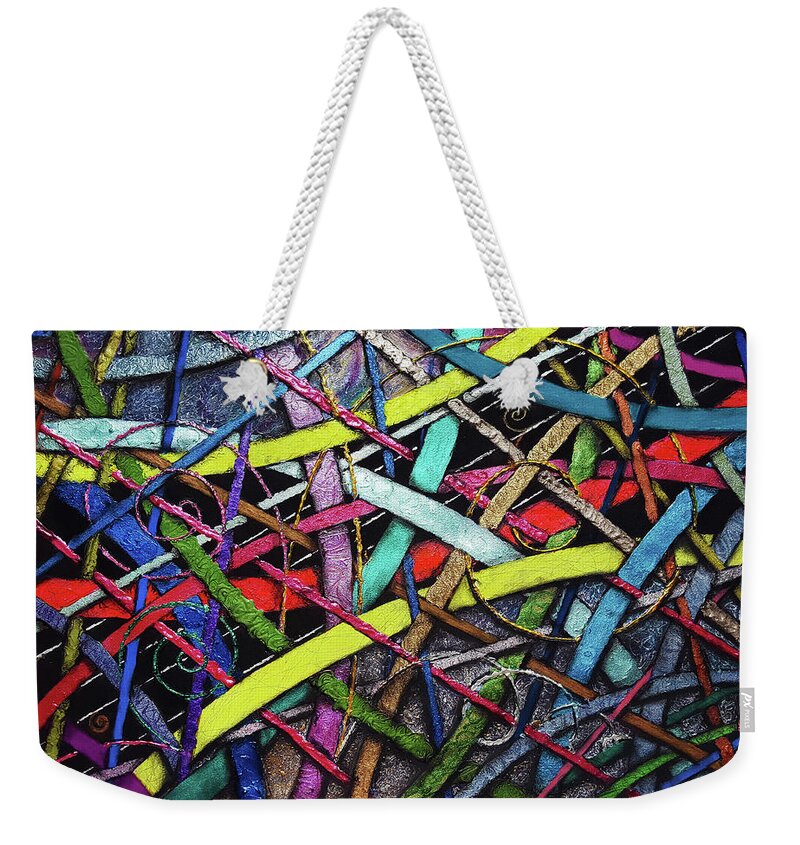 A Bright Weekender Tote Bag featuring the painting Particle Track Fifty-eight by Scott Wallin