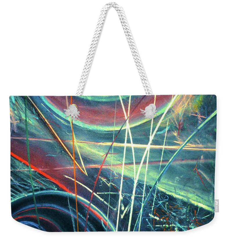 A Bright Weekender Tote Bag featuring the painting Particle Track Study Fifteen by Scott Wallin