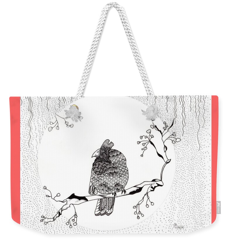 Cardinal Weekender Tote Bag featuring the drawing Party Time in Birdville by Jan Steinle
