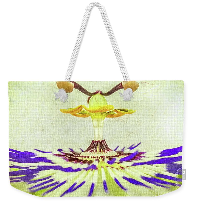 Mona Stut Weekender Tote Bag featuring the digital art Passion Flower Closeup by Mona Stut