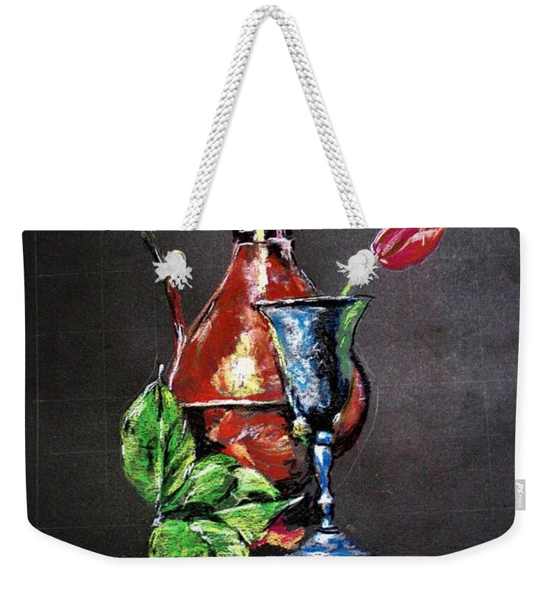 Still Life Weekender Tote Bag featuring the painting Pastel glow by Khalid Saeed