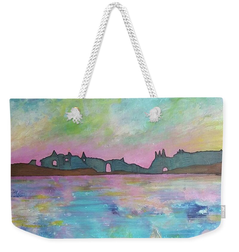 #acrylicinks #acrylicabstractpaintings #acrylicinksandpaint #coolabstractpaintings #abstractsunrise #abstractartforsale #camvasartprints #originalartforsale #abstractartpaintings Weekender Tote Bag featuring the painting Pastel Sunrise by Cynthia Silverman