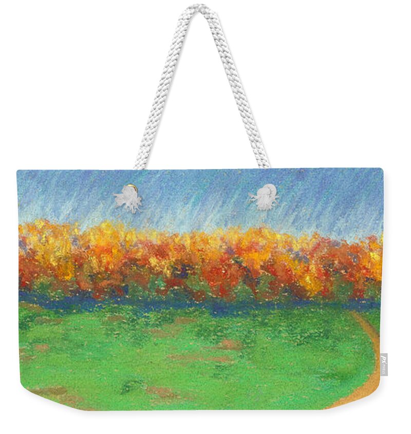 Kripalu Weekender Tote Bag featuring the pastel Path to Autumn Trees by Anne Katzeff
