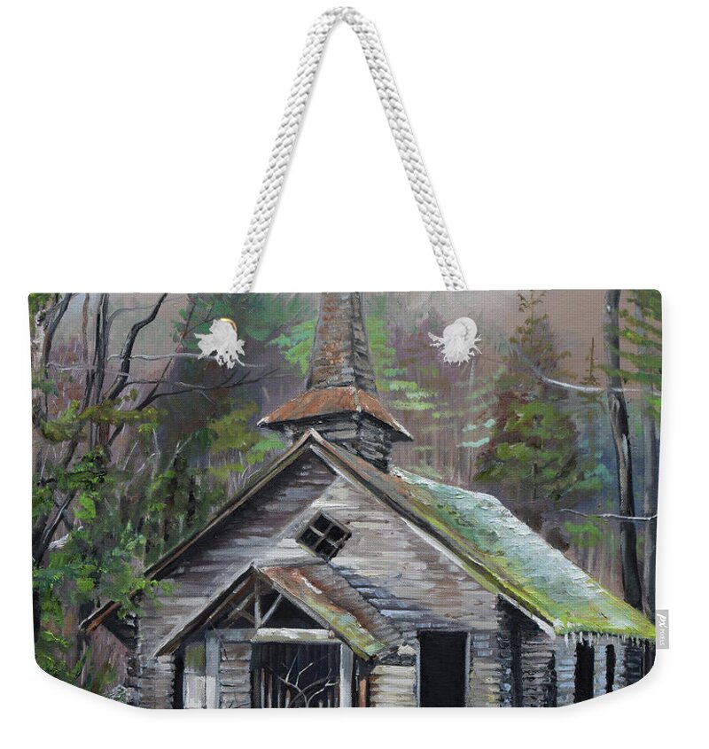 Church Weekender Tote Bag featuring the painting Patiently Waiting - Church Abandoned by Jan Dappen