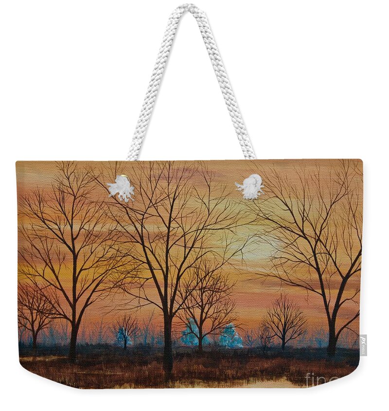 Potomac River Weekender Tote Bag featuring the painting Patomac River Sunset by AnnaJo Vahle