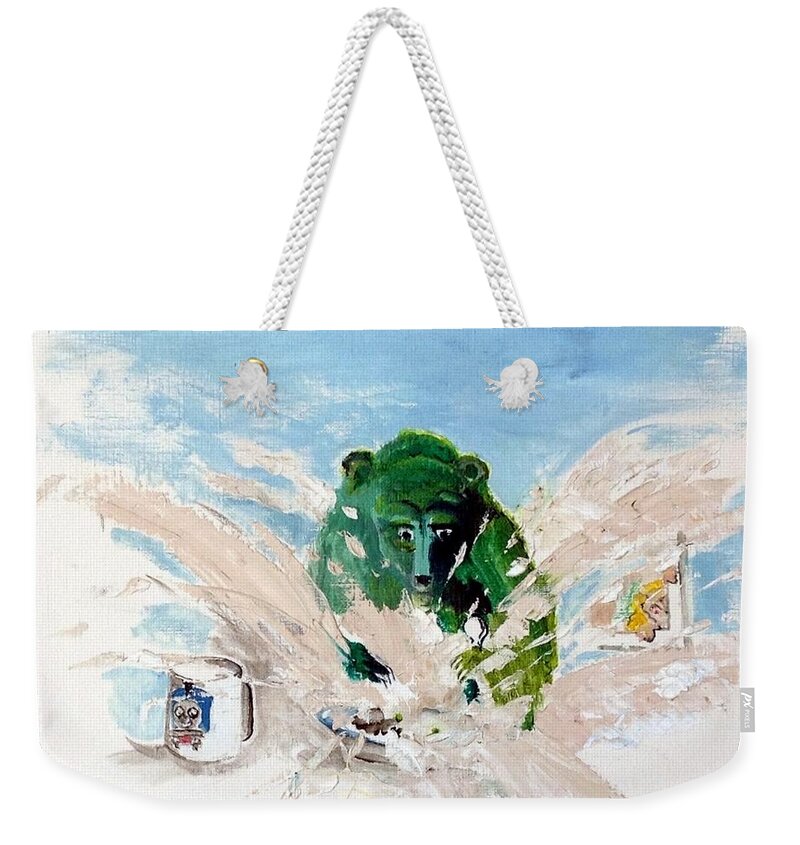 Bear Weekender Tote Bag featuring the painting Pea as in Porridge by Chris Walker