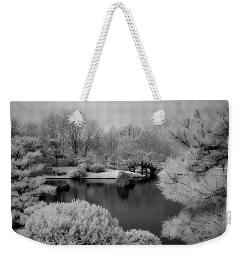 Black And White Infrared Photography Weekender Tote Bag featuring the photograph Peace and Harmony Bridge by Jane Linders