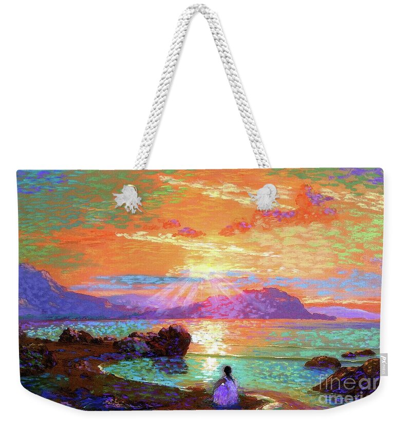 Meditation Weekender Tote Bag featuring the painting Peace be Still Meditation by Jane Small