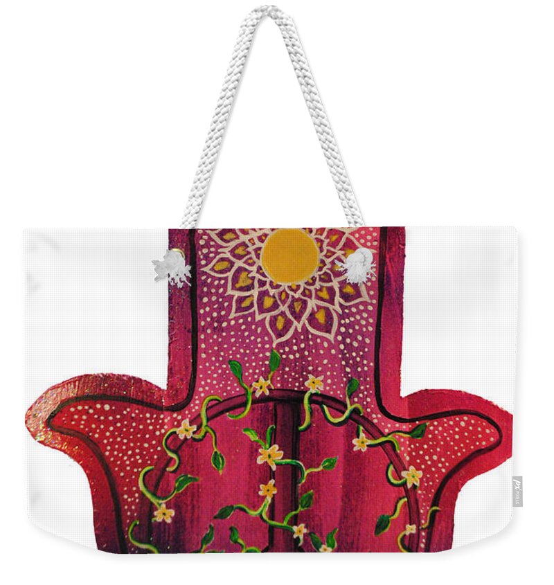 Hamsa Weekender Tote Bag featuring the painting Peace Hamsa by Patricia Arroyo