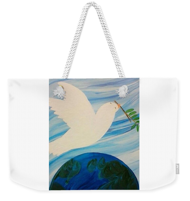 Dove; Olive Branch; Peace On Earth; Bird; Peace Dove; Wall Art Weekender Tote Bag featuring the painting Peace on Earth by Cepiatone Fine Art Callie E Austin