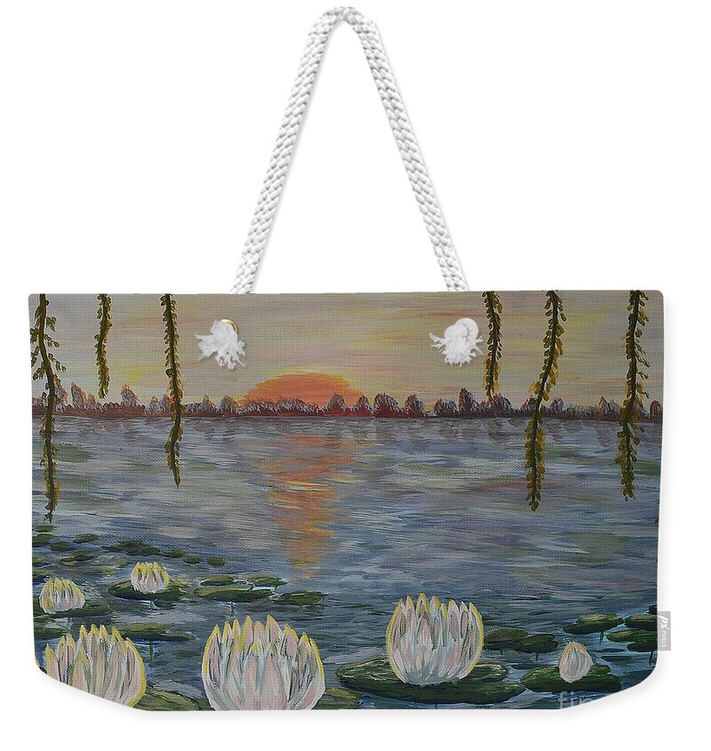 Landscape Weekender Tote Bag featuring the painting Peaceful Morning by Felicia Tica