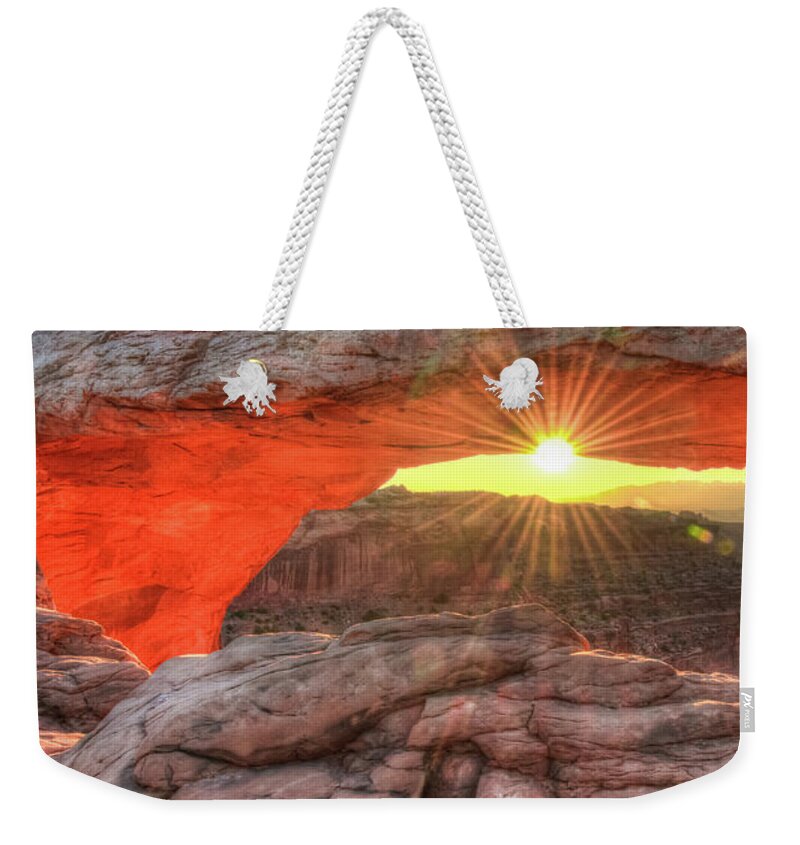 America Weekender Tote Bag featuring the photograph Peaceful Morning - Sunrise at Mesa Arch - Moab Utah by Gregory Ballos